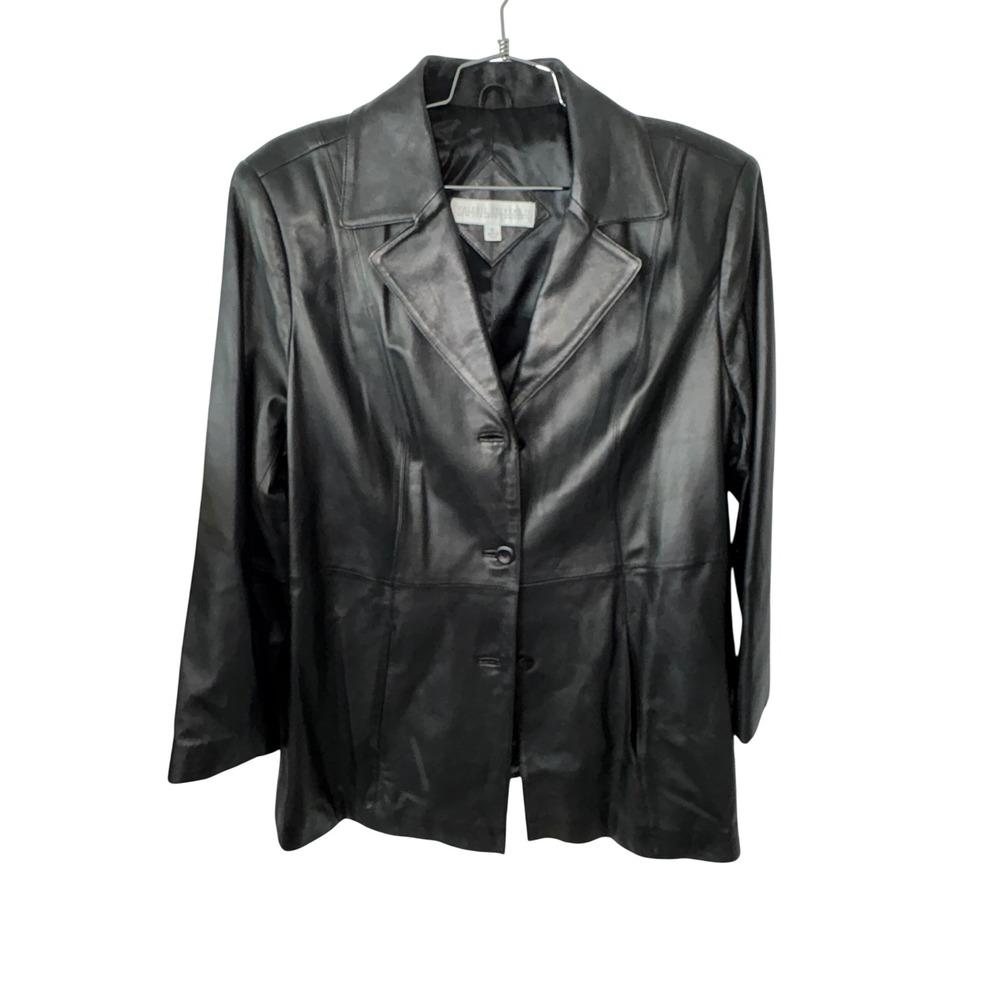 Valerie‎ Stevens XL 1X Black New Zealand Lambskin Leather Blazer Jacket Coat